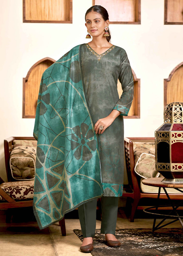 3 Pc Green Readymade Viscose Dupatta Suit Set