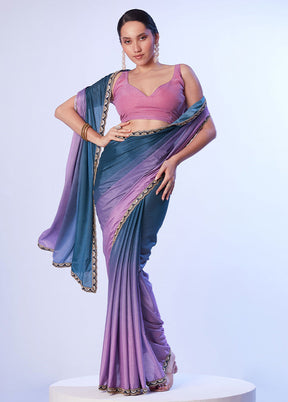 Teal Blue Spun Silk Saree With Blouse Piece