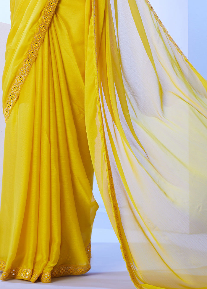 Yellow Spun Silk Saree With Blouse Piece