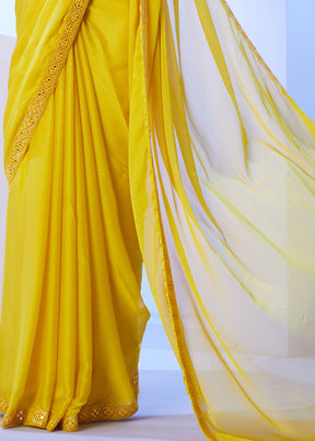 Yellow Spun Silk Saree With Blouse Piece