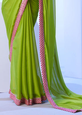 Green Spun Silk Saree With Blouse Piece