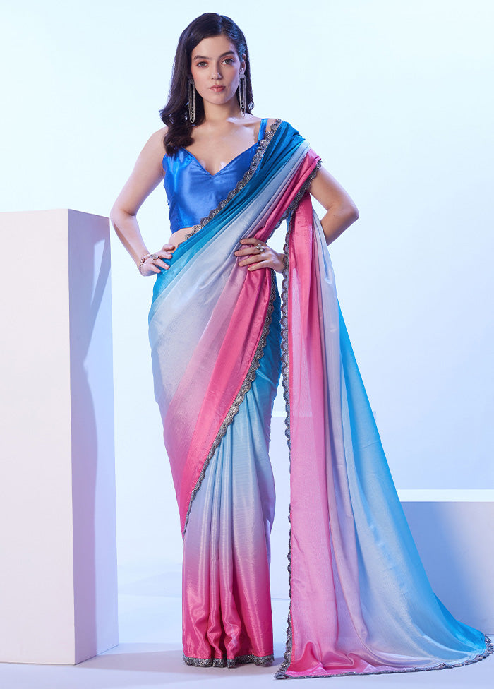 Blue Spun Silk Saree With Blouse Piece