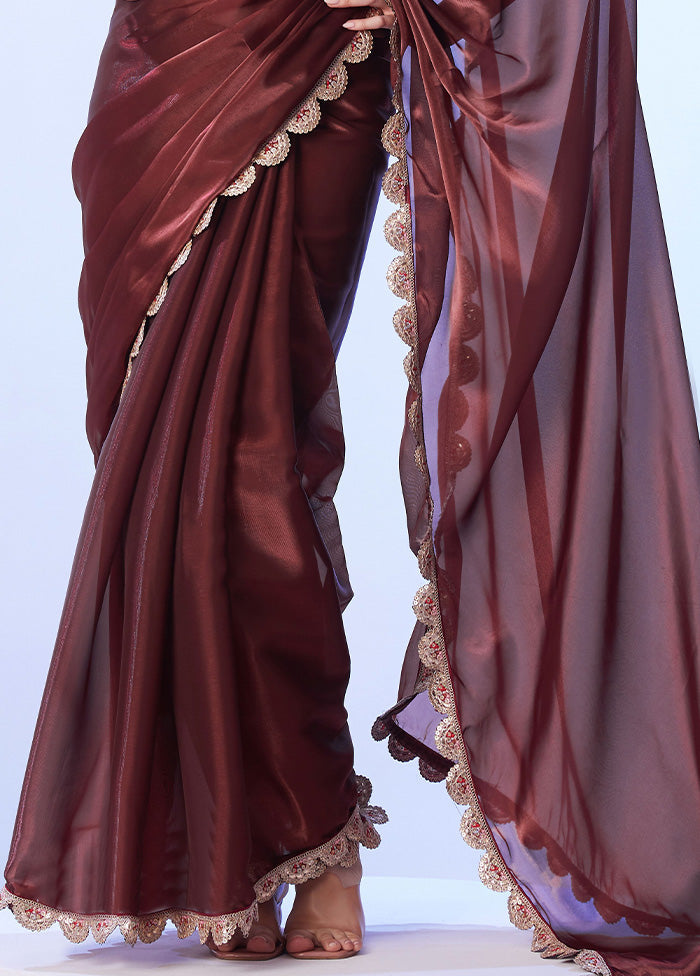 Coffee Satin Silk Saree With Blouse Piece