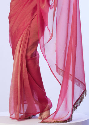 Rust Satin Silk Saree With Blouse Piece