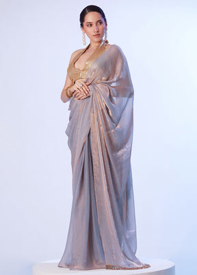 Lavender Satin Silk Saree With Blouse Piece
