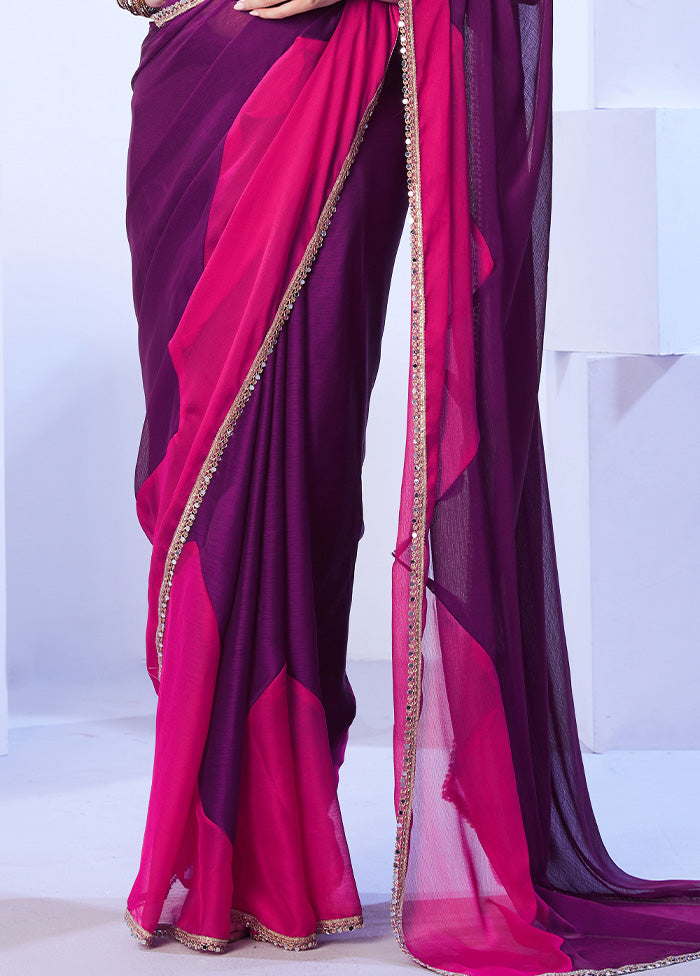 Purple Satin Silk Saree With Blouse Piece