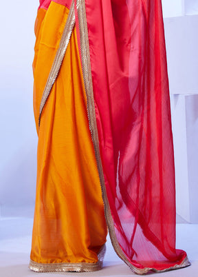 Red Satin Silk Saree With Blouse Piece