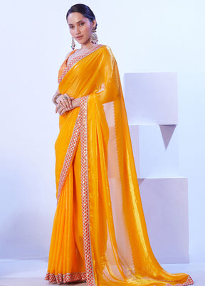 Yellow Satin Silk Saree With Blouse Piece