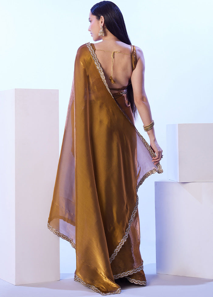 Gold Satin Silk Saree With Blouse Piece