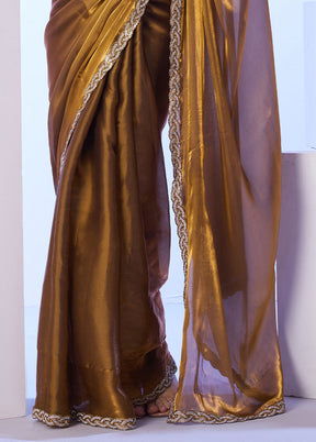 Gold Satin Silk Saree With Blouse Piece