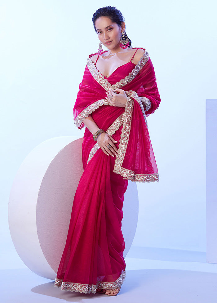 Pink Net Net Saree With Blouse Piece