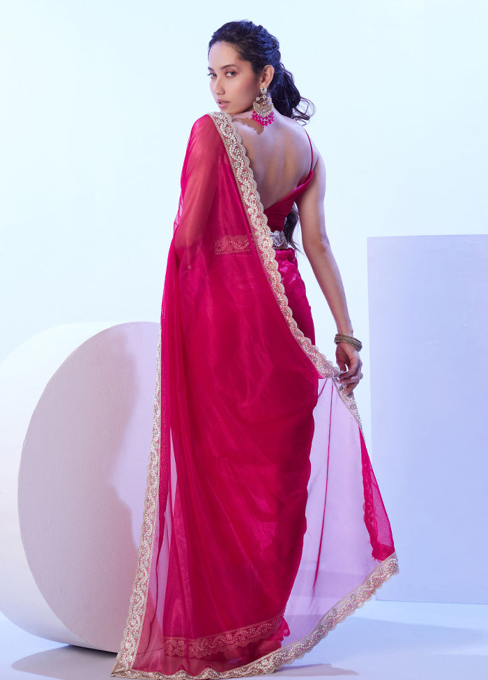 Pink Net Net Saree With Blouse Piece