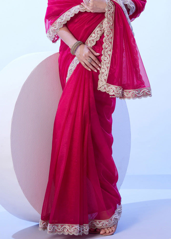 Pink Net Net Saree With Blouse Piece