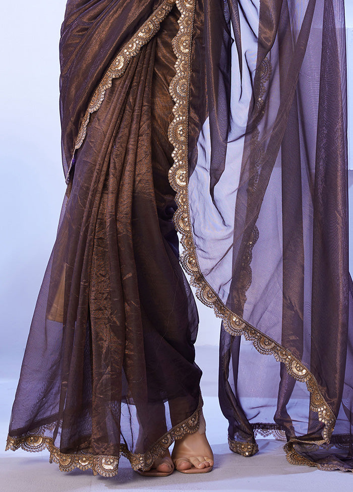 Brown Net Net Saree With Blouse Piece