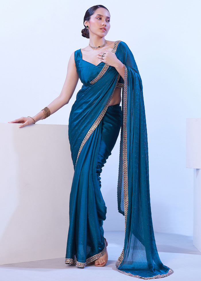 Firoza Satin Silk Saree With Blouse Piece