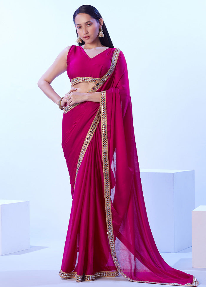 Pink Satin Silk Saree With Blouse Piece