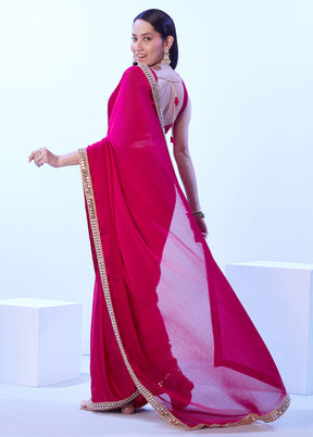 Pink Satin Silk Saree With Blouse Piece