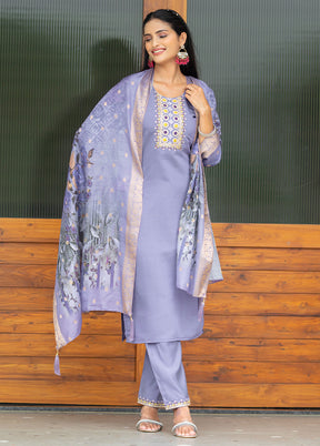 3 Pc Lavender Readymade Silk Suit Set