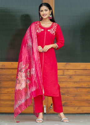 3 Pc Pink Readymade Silk Suit Set