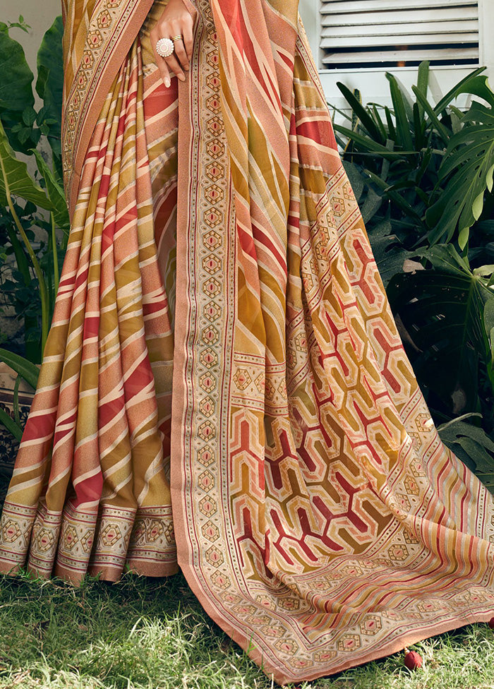 Peach Georgette Saree With Blouse Piece