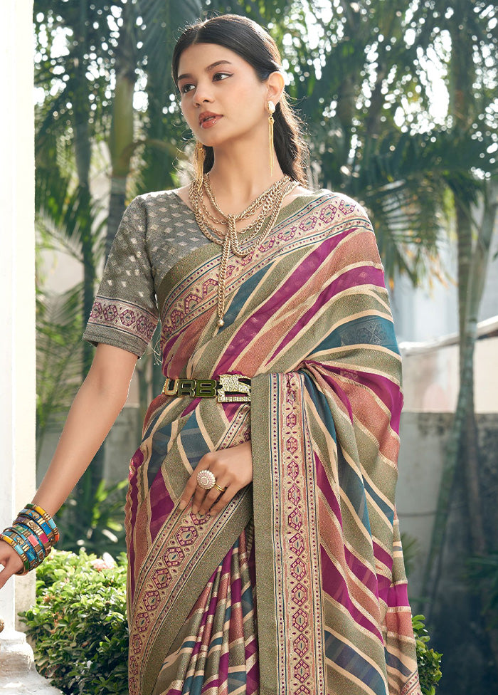 Grey Georgette Saree With Blouse Piece