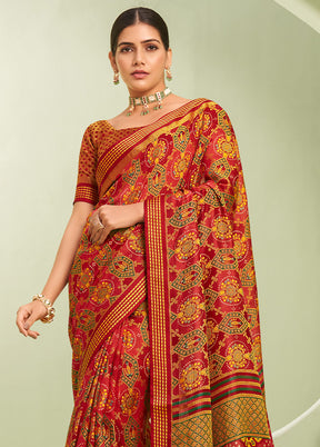 Maroon Georgette Saree With Blouse Piece