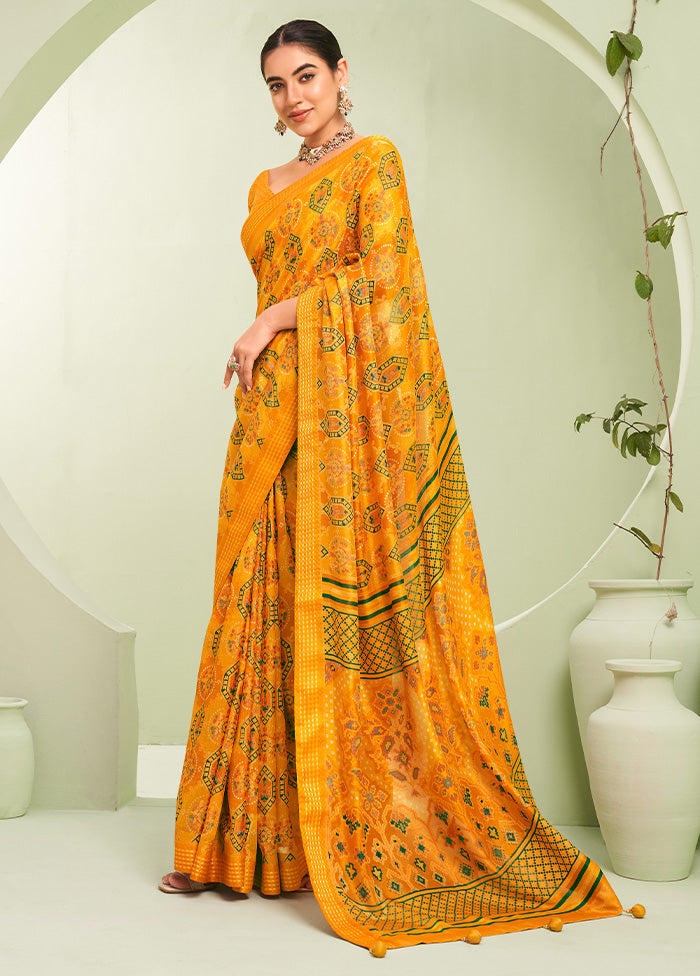 Yellow Georgette Saree With Blouse Piece