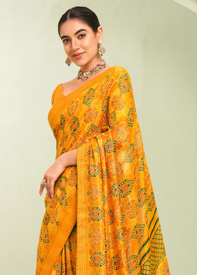 Yellow Georgette Saree With Blouse Piece