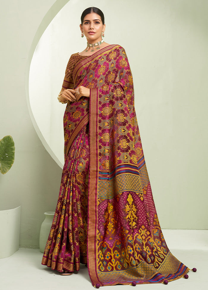 Burgundy Georgette Saree With Blouse Piece