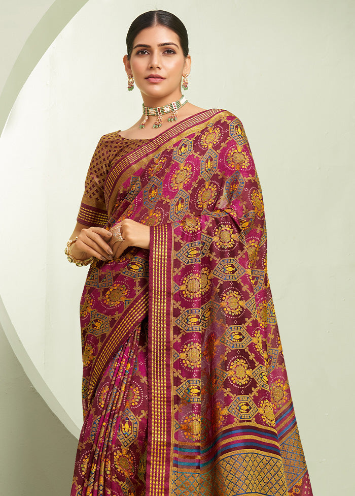 Burgundy Georgette Saree With Blouse Piece