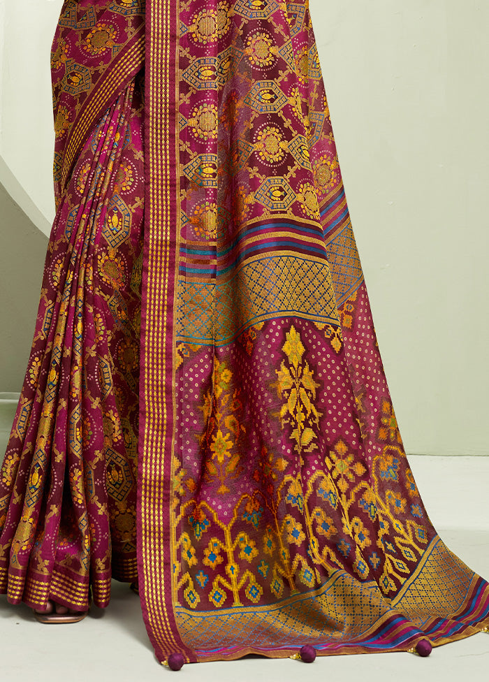 Burgundy Georgette Saree With Blouse Piece