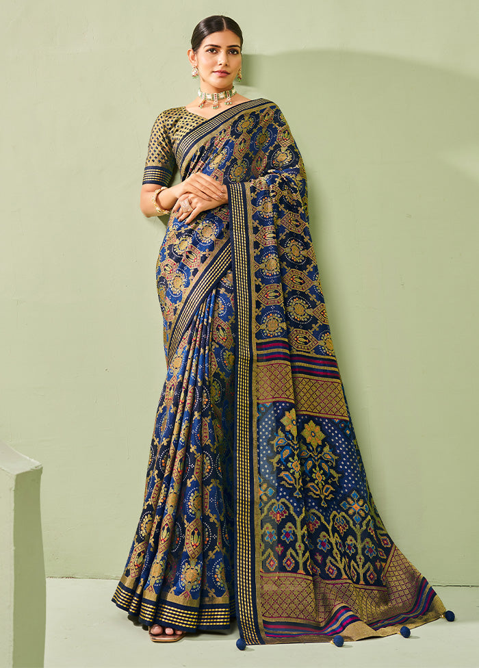 Blue Georgette Saree With Blouse Piece