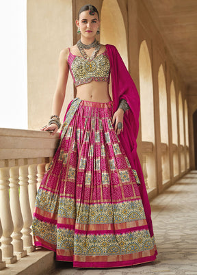 3 Pc Pink Silk Semi Stitched Lehenga Set