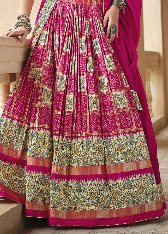 3 Pc Pink Silk Semi Stitched Lehenga Set