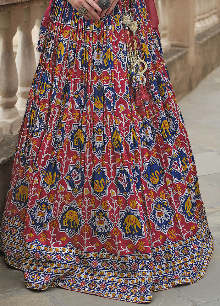 3 Pc Red Silk Semi Stitched Lehenga Set