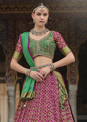 3 Pc Magenta Silk Semi Stitched Lehenga Set