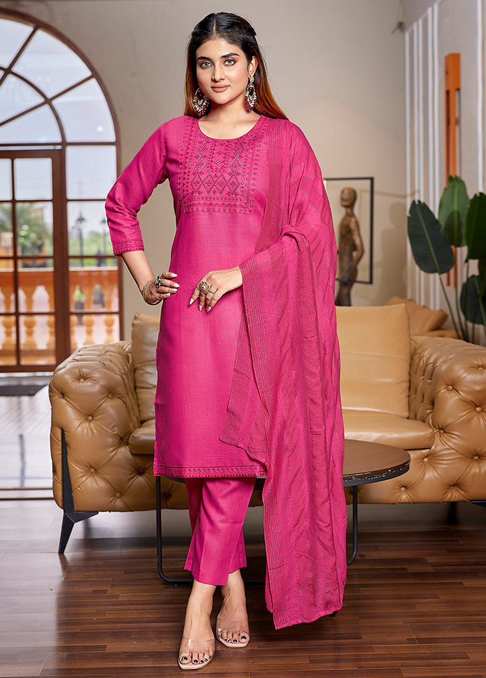 3 Pc Pink Readymade Cotton Suit Set