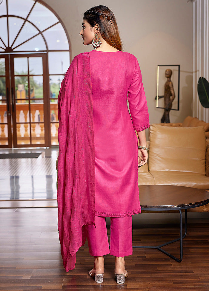 3 Pc Pink Readymade Cotton Suit Set