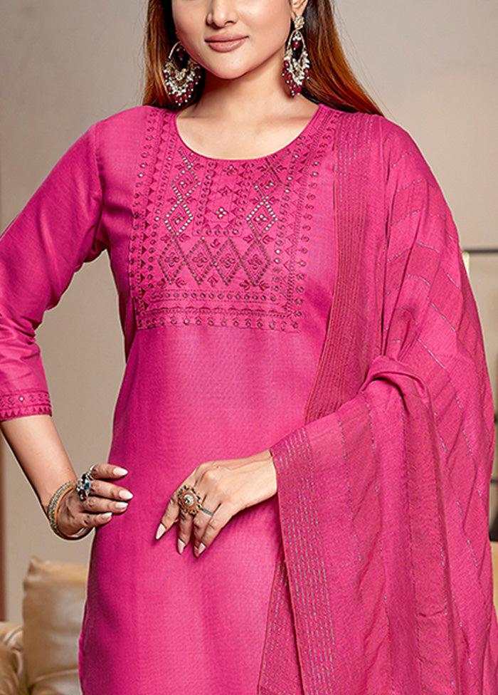 3 Pc Pink Readymade Cotton Suit Set