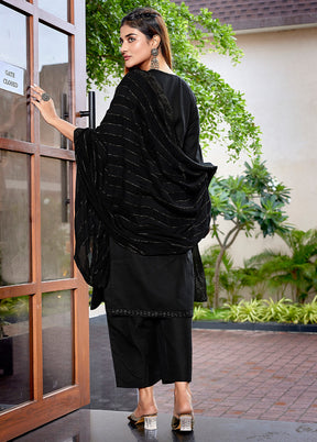 3 Pc Black Readymade Cotton Suit Set