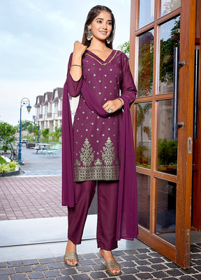 3 Pc Purple Readymade Silk Suit Set