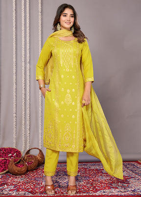 3 Pc Yellow Readymade Cotton Suit Set