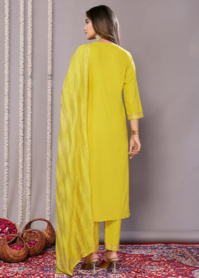 3 Pc Yellow Readymade Cotton Suit Set