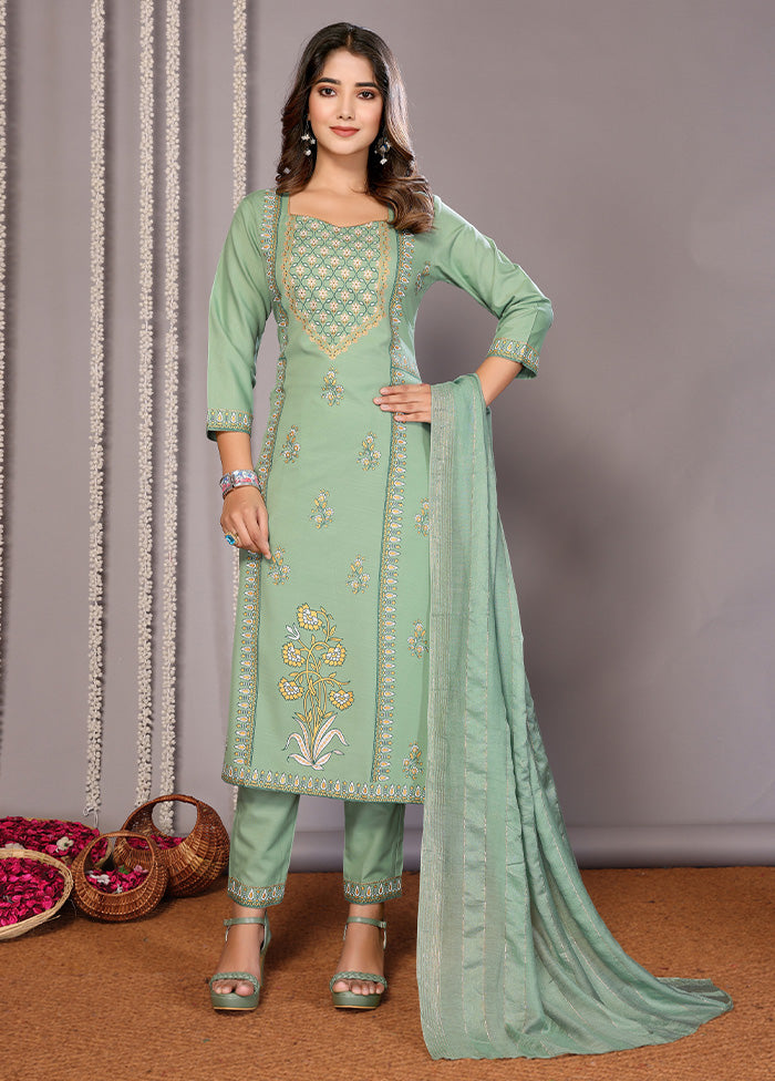 3 Pc Green Readymade Cotton Suit Set