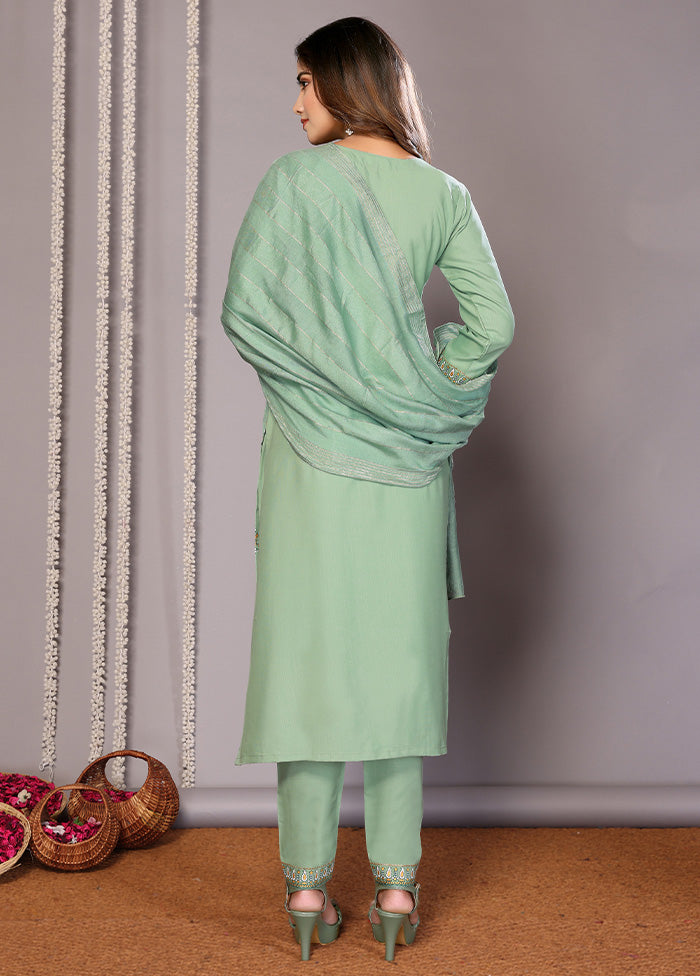 3 Pc Green Readymade Cotton Suit Set