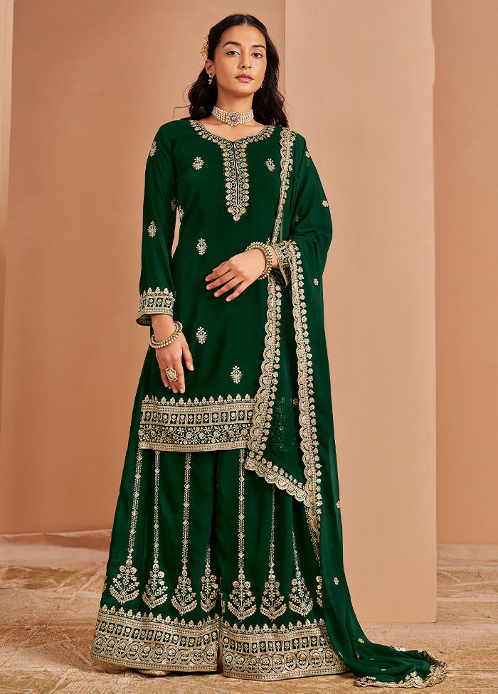 3 Pc Green Semi Stitched Georgette Suit Set