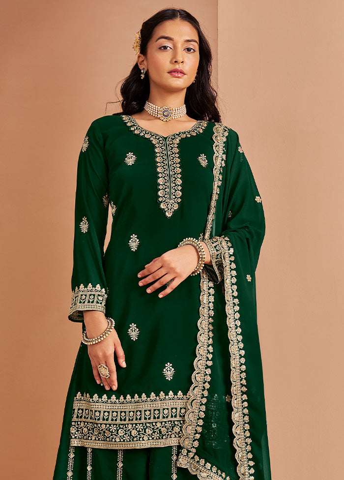 3 Pc Green Semi Stitched Georgette Suit Set