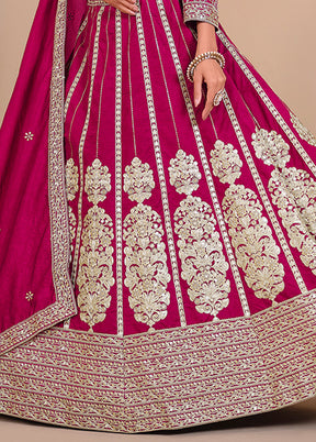 3 Pc Pink Silk Semi Stitched Lehenga Set