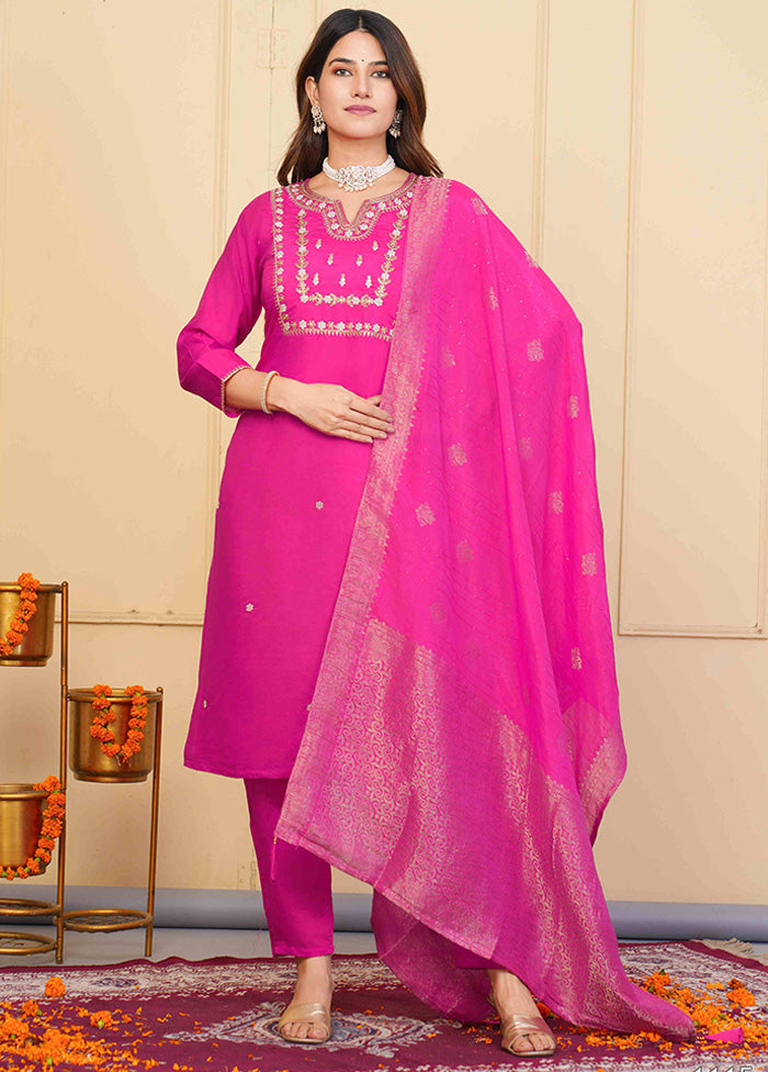 3 Pc Pink Readymade Viscose Suit Set