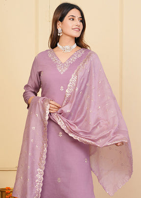 3 Pc Lavender Readymade Viscose Suit Set